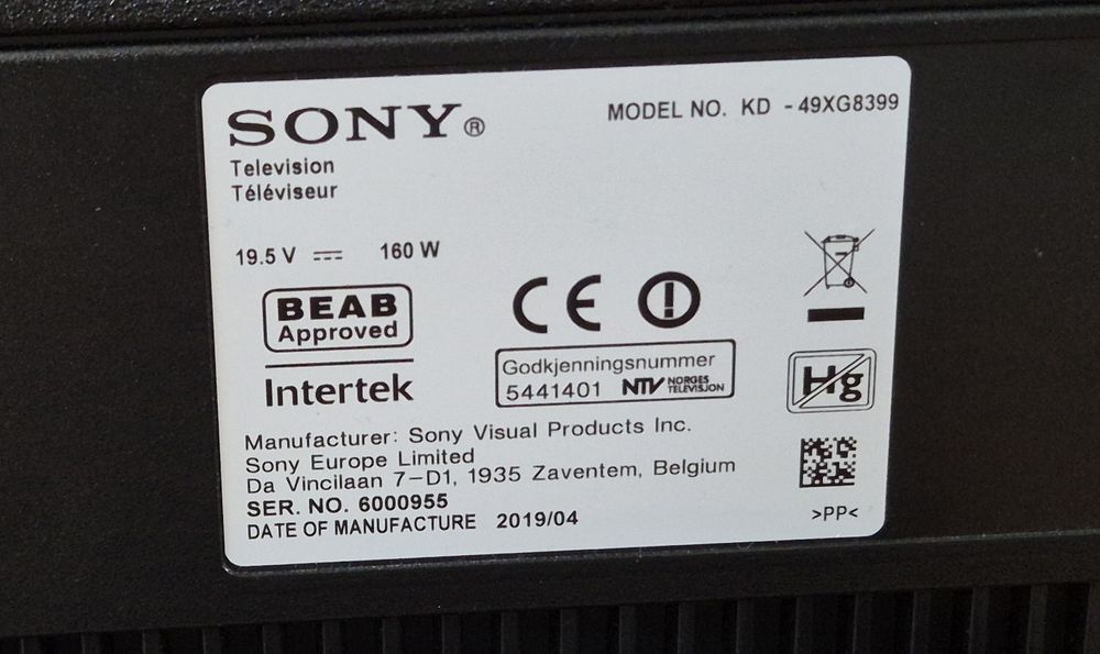 Sony KD-49XG8399 Android, 4K, UltraHD, Smart, WiFi