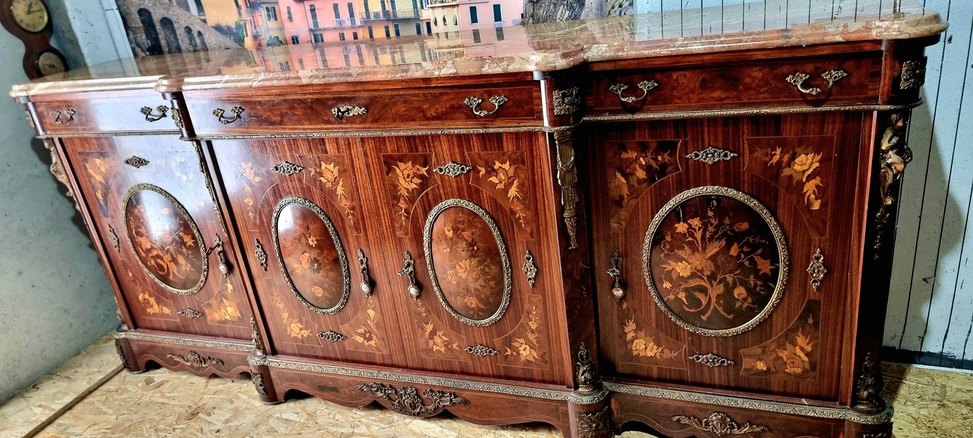 Comoda Mare Servanta Bronz Portelan Marmura Lemn Masiv
