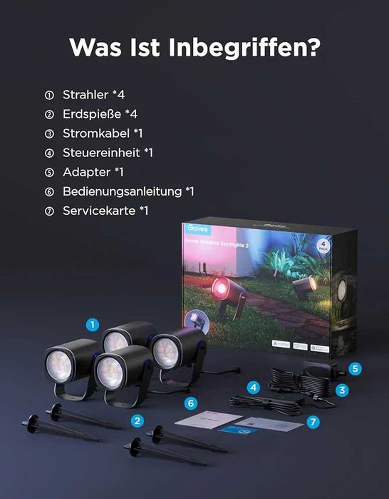 Нови 4 бройки в комплект LED прожектори Govee, IP67 водоустойчиви двор