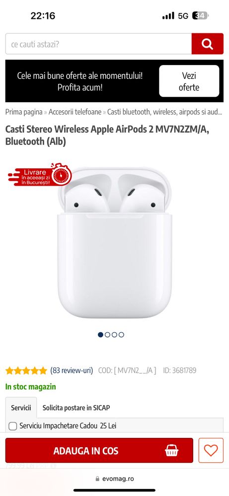 Casti apple airpods 2 mai multe poze privat