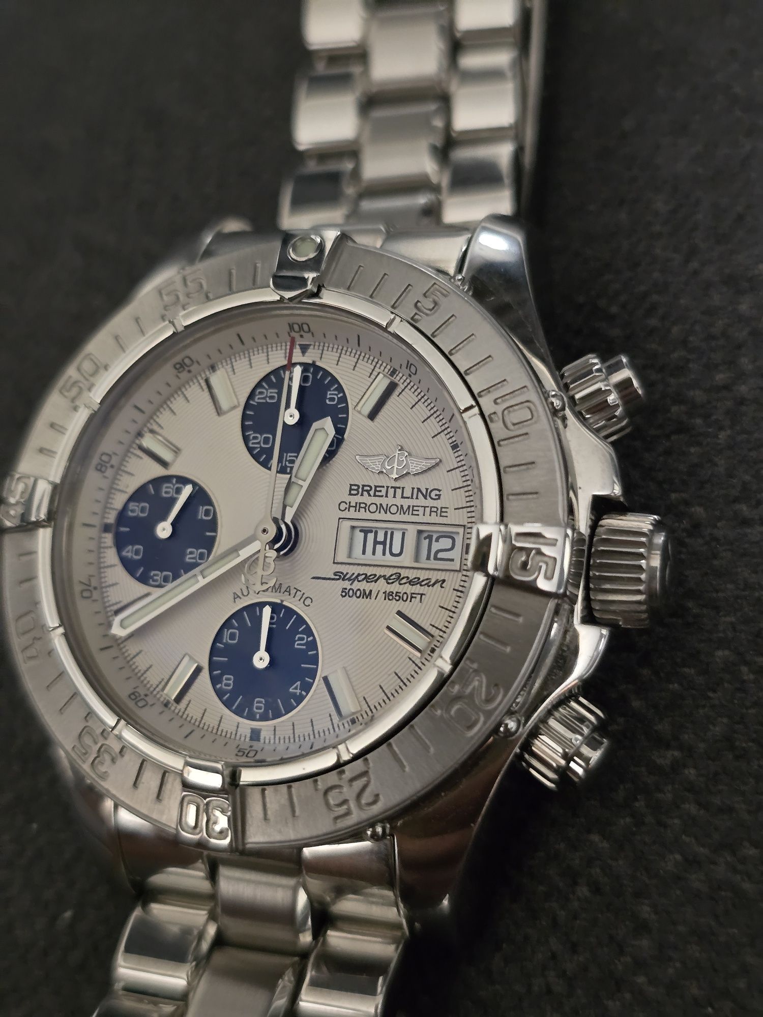BREITLING Super Ocean Chronograph A13340 DayDate 500m Silver SS Men Au