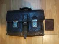 Set geanta vintage de piele naturala cu portofel piele
