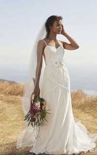 Платье свадебное новое из США кружево, 100% хлопок и шлейф