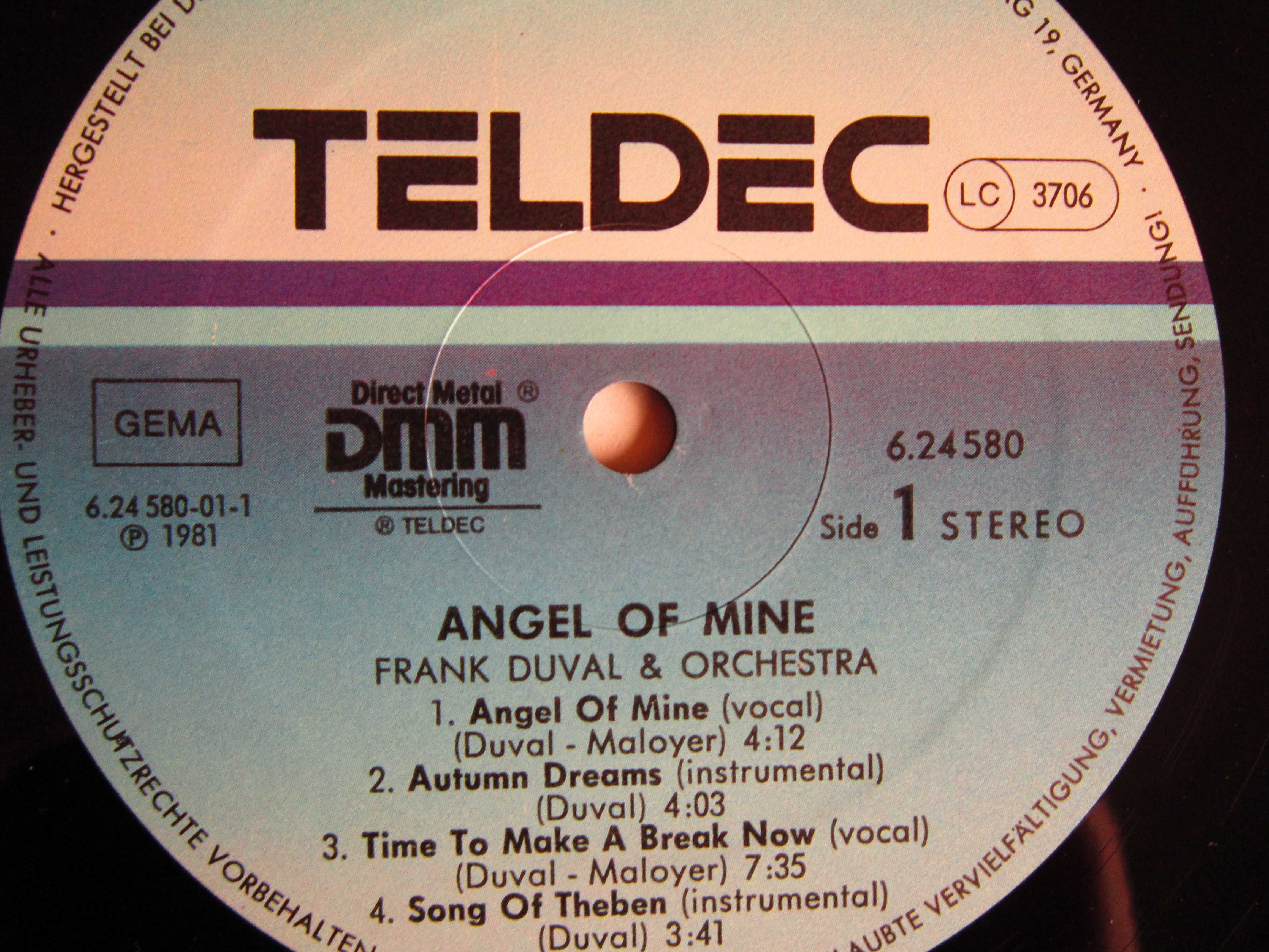 vinil Frank Duval & Orchestra ‎- Angel Of Mine -soft rock, ballad
