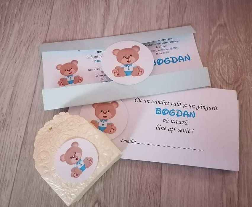 invitatii, cutii dar, decor cristelnita, decor baliuta