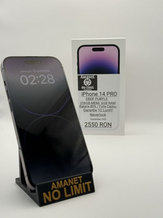 iPhone 14 Pro 256GB Deep Purple Ca Nou Garantie 1An, AMANET NO LIMIT.