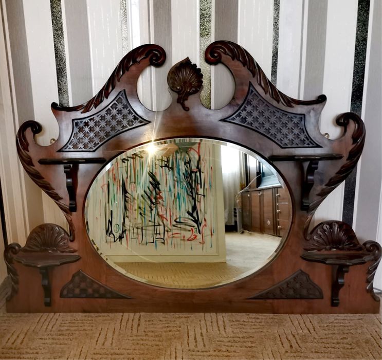 Огледало Викторианско масивно тежко махагон орех 100 х 140 см.