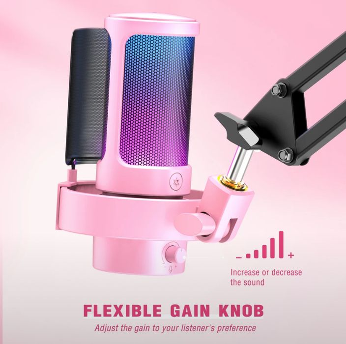 FIFINE A8 RGB студийный микрофон. Цвет розовый.