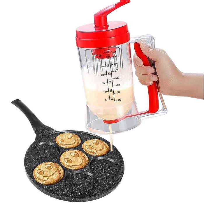 Ръчна машина за палачинки и мъфини с диспенсър и дръжка за миксер