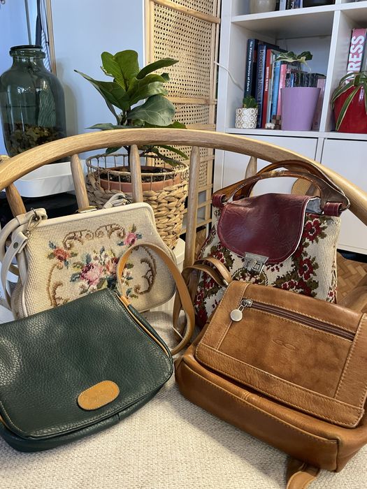 Set de 3 genti vintage din piele naturala