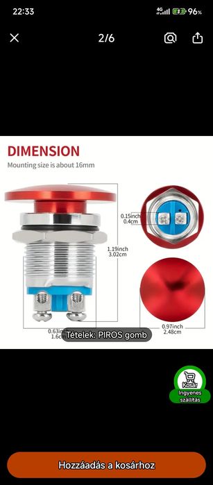 accesorii,întrerupător  tip buton 16mm,5buc 220v, întrerupător reset