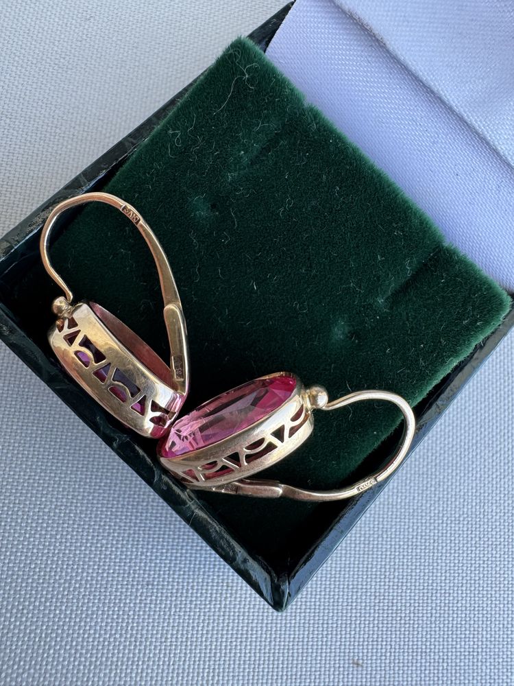 Cercei aur rose 14 k Rusia si rubine
