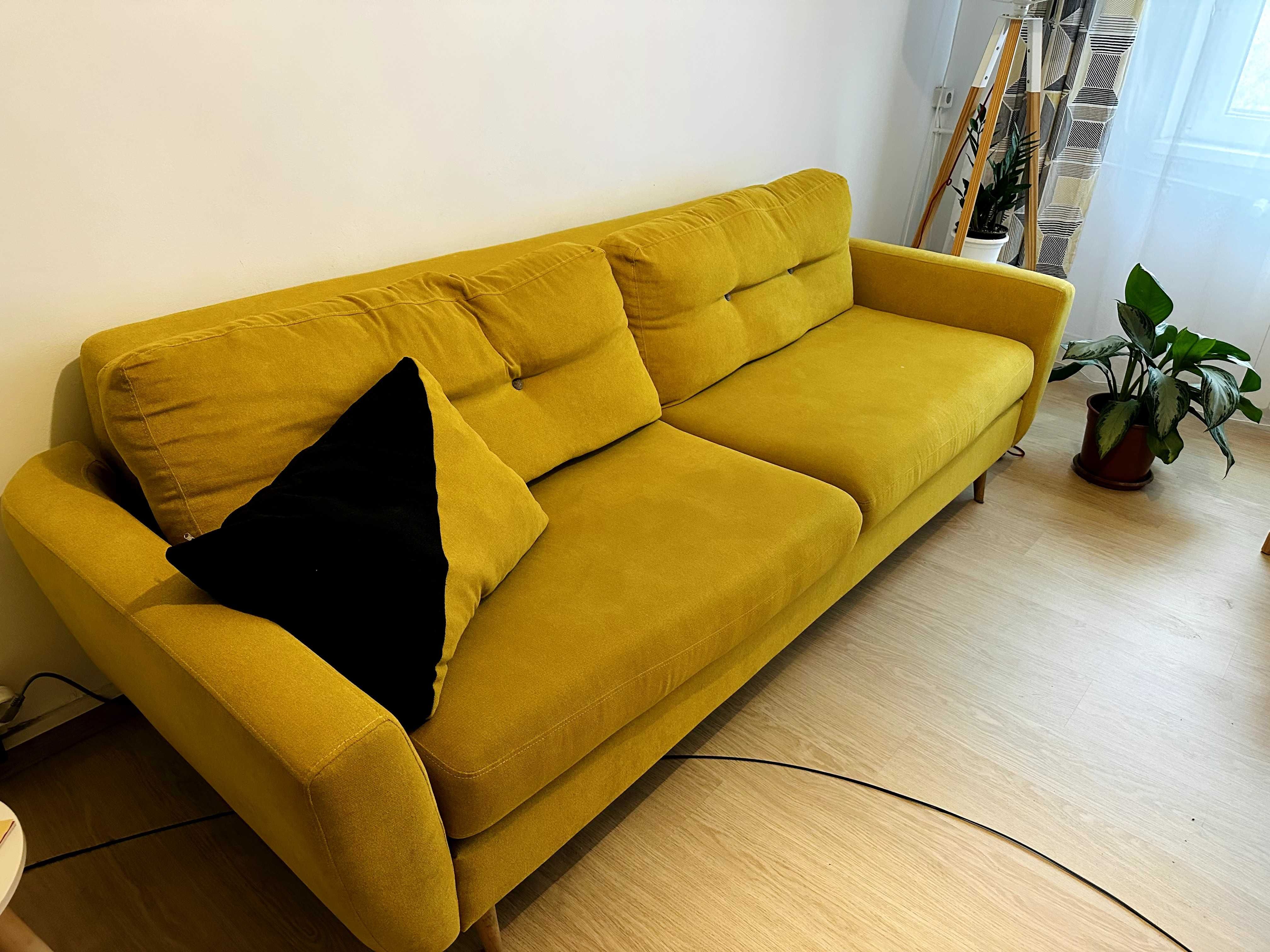 Canapea extensibila 3 locuri, culoare galben mustar, stofa - Bucuresti