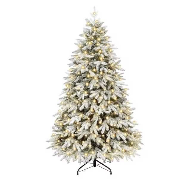 Brad artificial Yorbay 150 cm, Alb, LED, Fulgi de Zăpadă