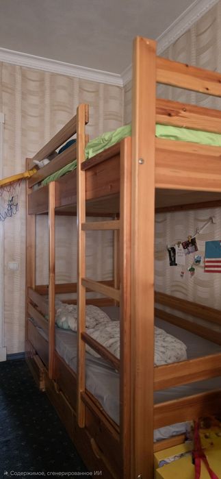 Кровать двухъярусная, чистое дерево, сосна