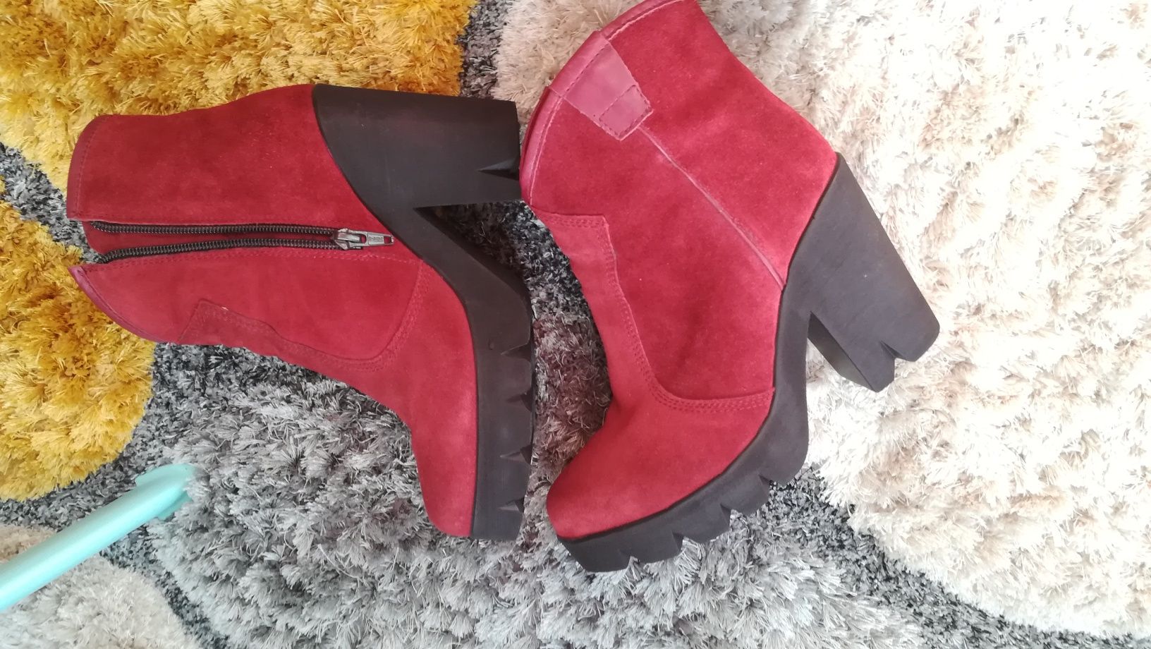 Botine bordo din piele naturala