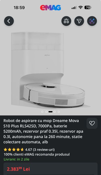 Vand aspirator robot cu mop Dreame Mova S10 Plus SIGILAT/GARANTIE EMG