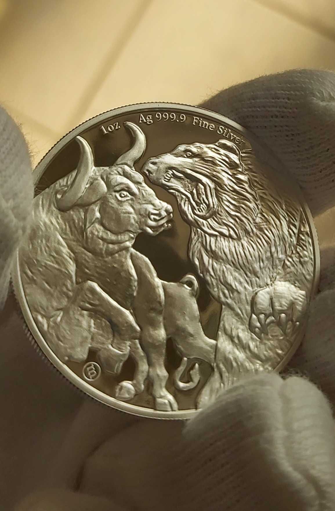 Moneda argint pur 999.9 investitie 1 oz 31.1g 2022 noua Taur vs Urs