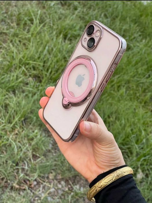 Husa silicon Luxury Magsafe cu inel metalic pentru iPhone 15