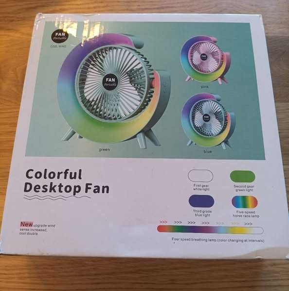 НОВ! USB настолен вентилатор, 3 скорости, 360° въртене, LED осветление