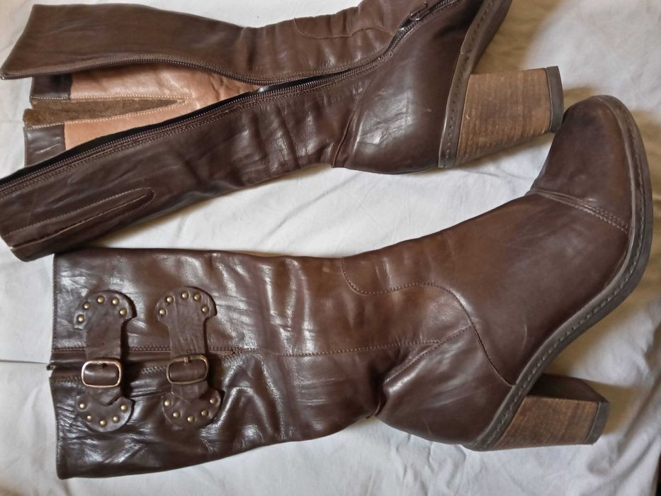 Дамски ботуши естествена кожа номер 39 кафяви