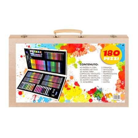 НОВ Комплект за рисуване от 180 части, многоцветен, в дървен куфар