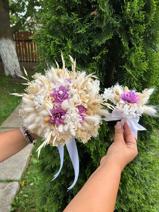 Set buchet mireasa și lumânări cununie