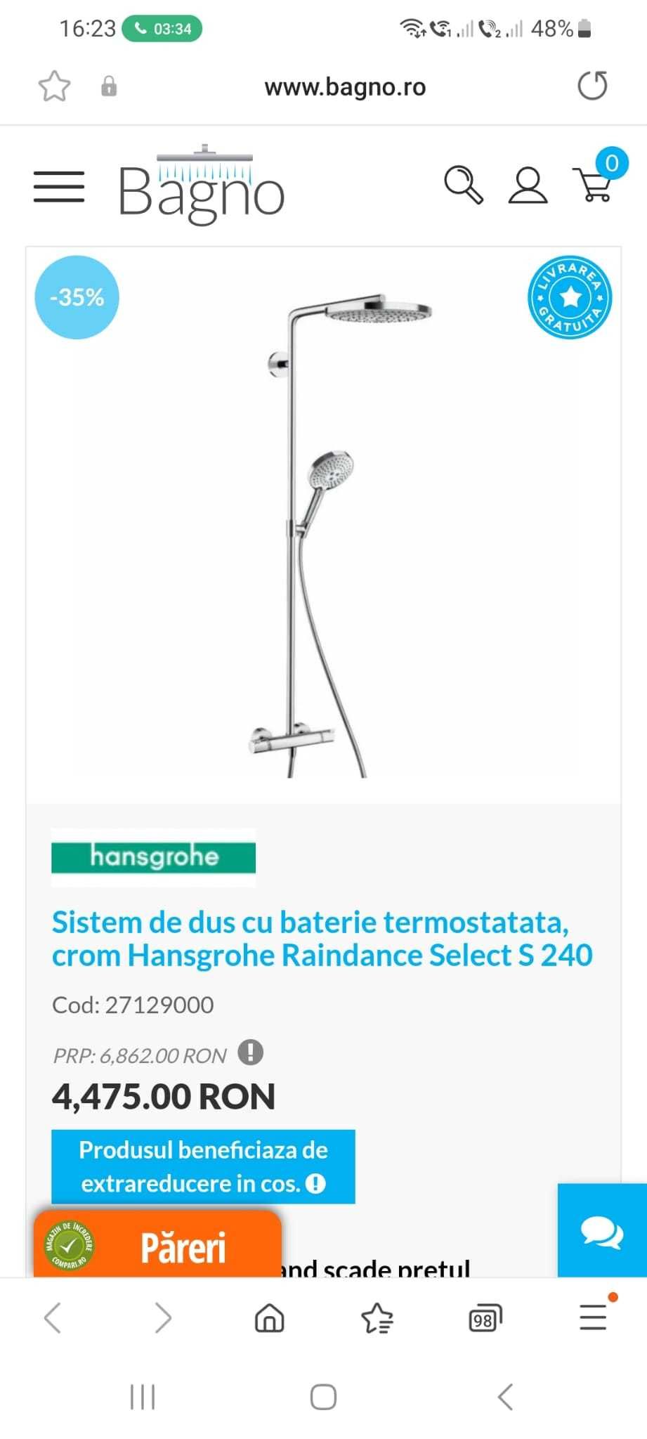Coloana de dus termostatata Hansgrohe Raindance Select S 240