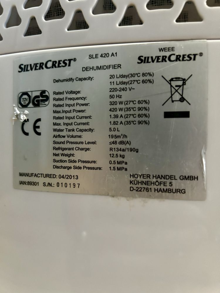 Влагоабсорбатор Silver Crest 20л/24ч