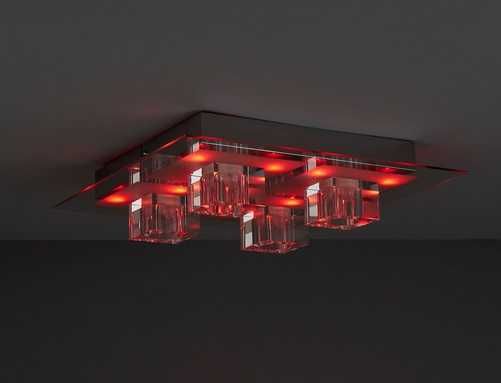 Plafoniera LED, crom,4x72 W,240V, otel si sticla - RGB  - telecomanda