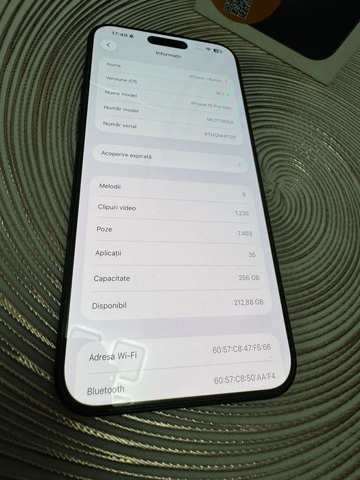 Apple iPhone 15 Pro Max , 256GB , Black Titanium FullBox.