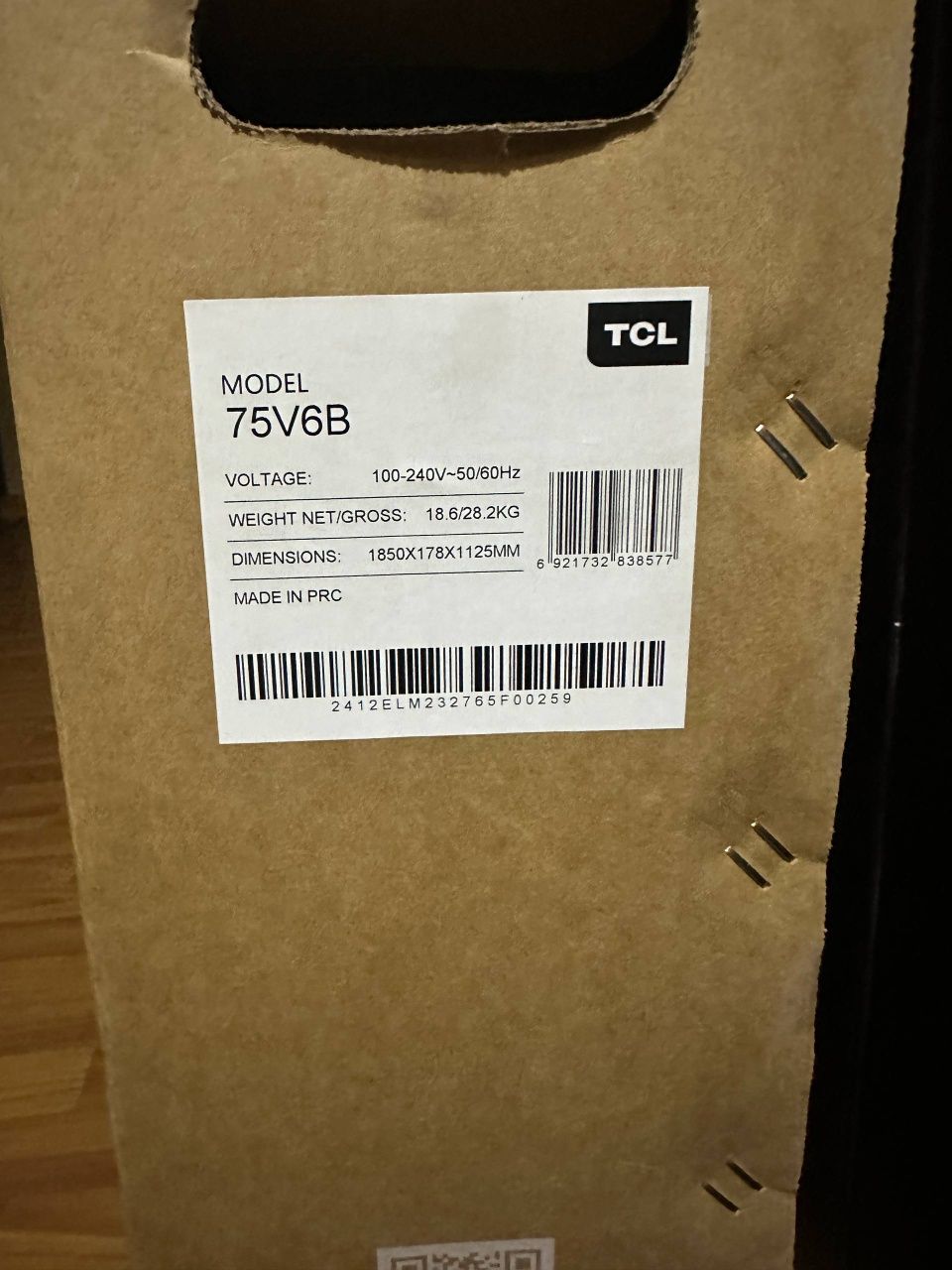 Телевизор TCL 75" 4K HDR MODEL 75V6B Google TV