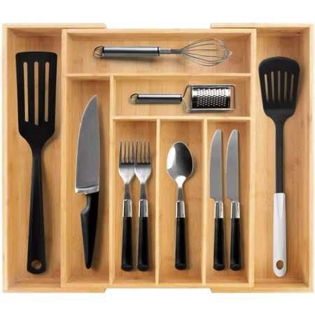 Кухненски бамбуков органайзер за прибори за чекмедже, разтегателен