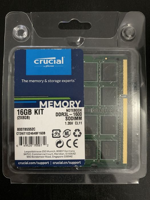 SIGILAT Kit Memorii RAM DDR3 laptop Crucial 16GB (2x8GB) 1600 MHz CL11
