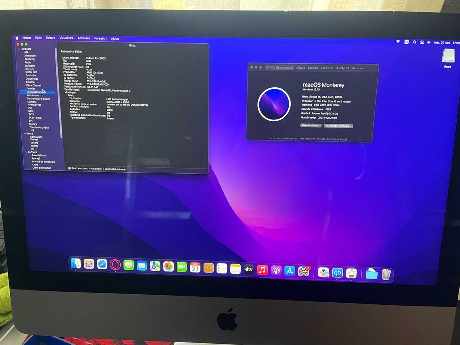 iMac 4K 21.5" 2019 A2116 I5 8500 8GB RAM 1TB Radeon Pro 560X 4GB