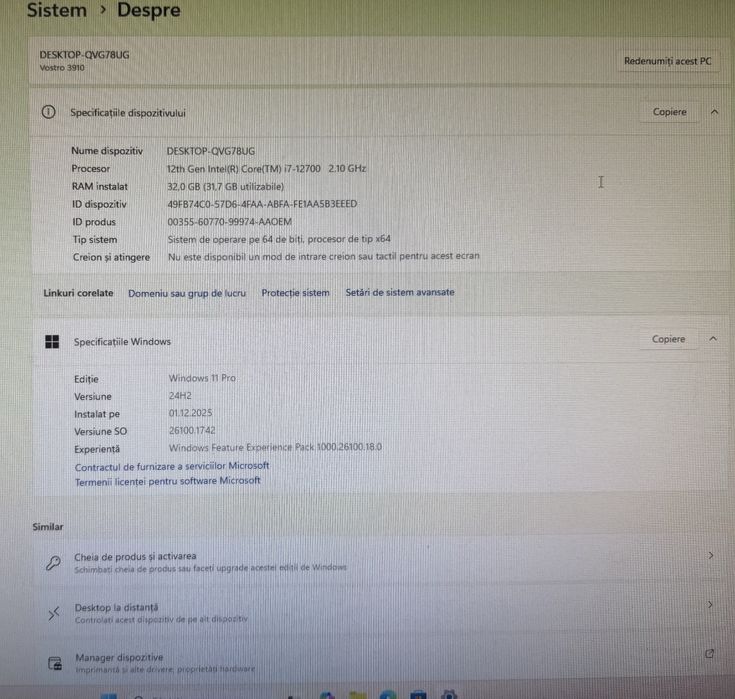 Pc Desktop Dell Vostro 3910 i7-12700 32 GB RAM DDR4 512 GB Nvme w11pro