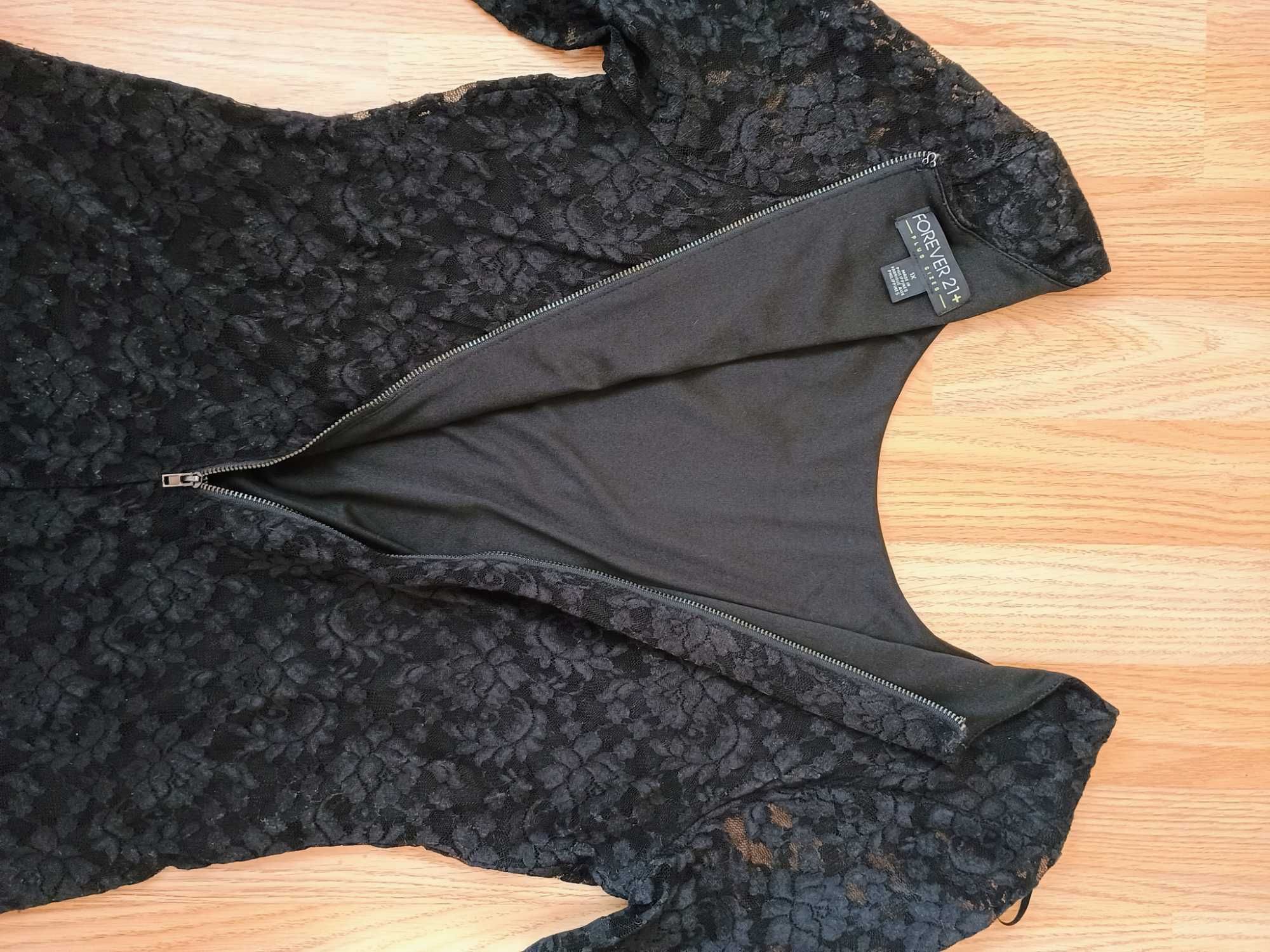 Rochie neagra elastica , cu dantela model floral , eleganta marimea 44