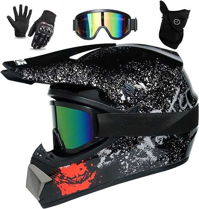 Set Cască Cross cu Mănuși, Ochelari, Cagulă, Mărime S, M, L, XL