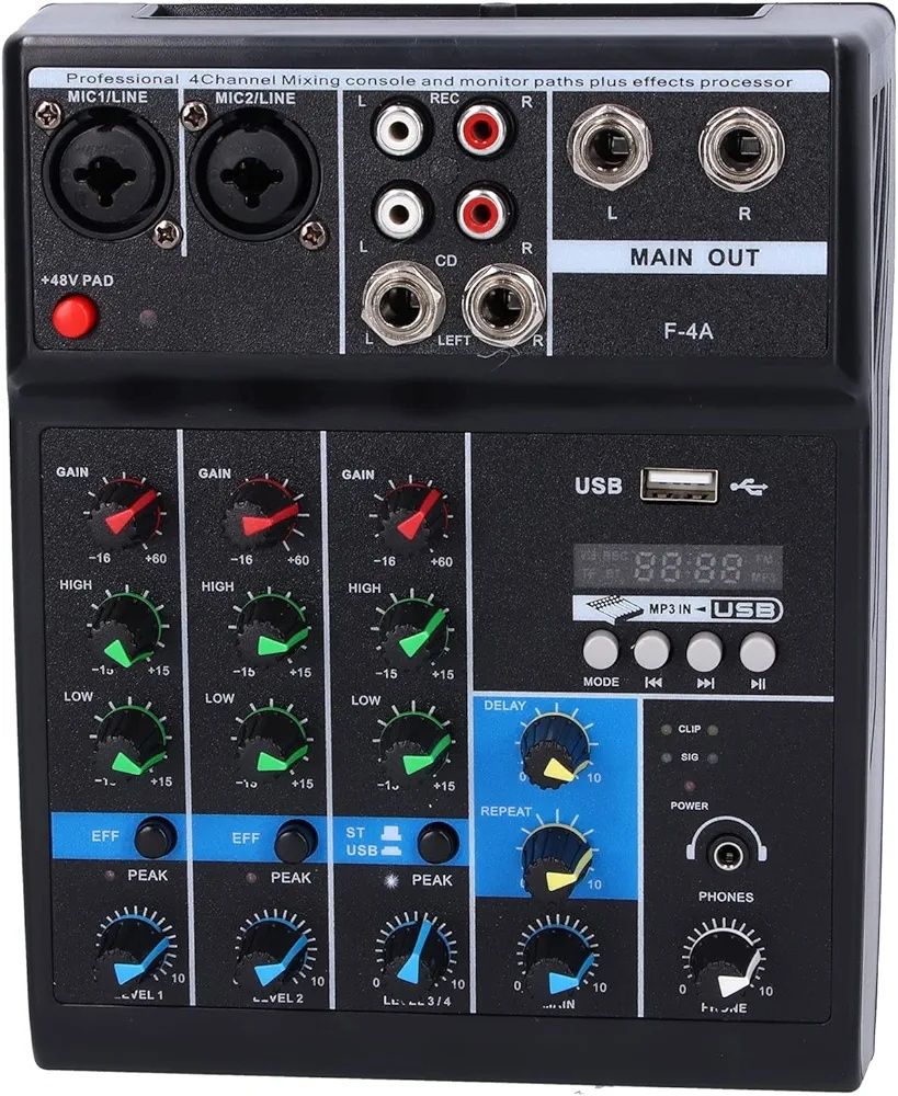 F4A Audio Live Mixer USB интерфейс Audio Mixer 4 канала, стерео DJ зву