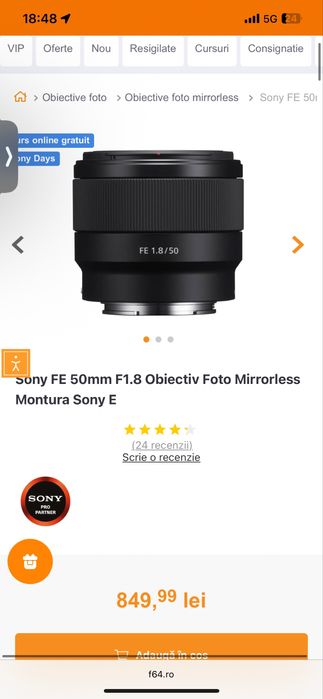 sony 50mm 1.8 full frame obiectiv