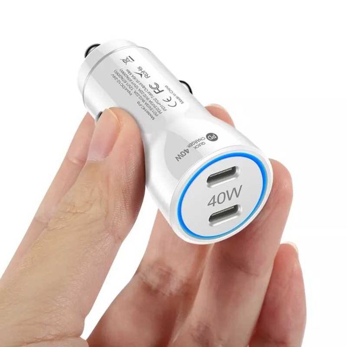 Incarcator super fast telefon 40W pt masina Alb. Nou ambalat