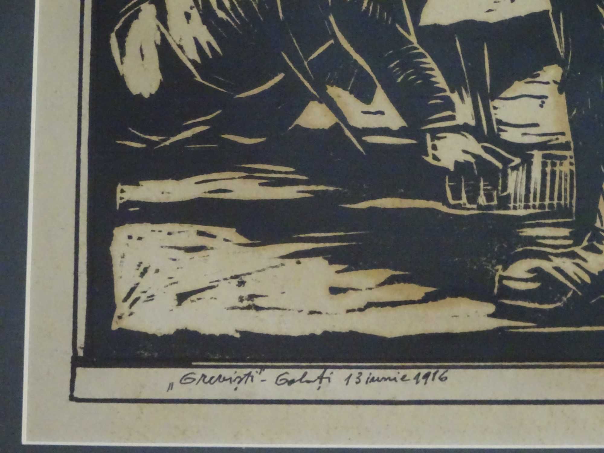 Nicolae Spirescu, Greva din Galati, 13 iunie 1916, linogravura, 1966