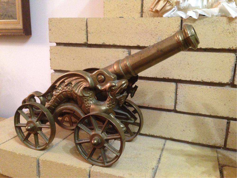 Антикварная каминная большая пушка ДРАКОН, бронза,Англия,ручная работа