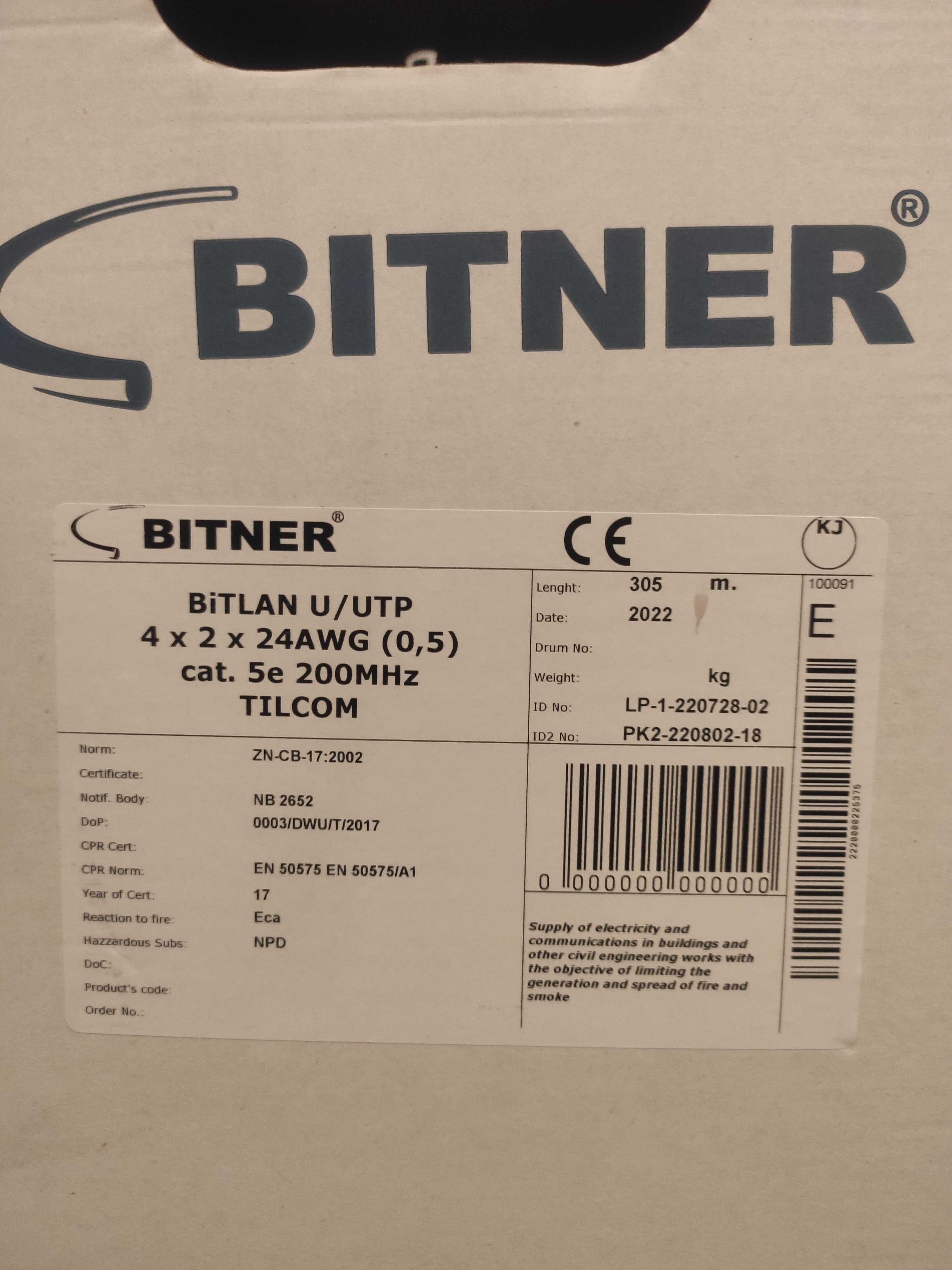 НОВ лан кабел BITNER UTP cat5e 100% мед(CU) 305м