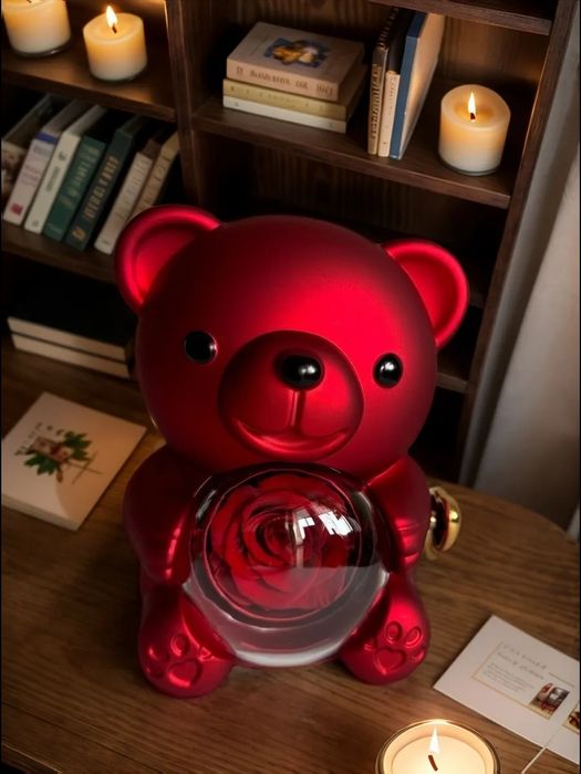 Мишка шкатулка с розой в колбе