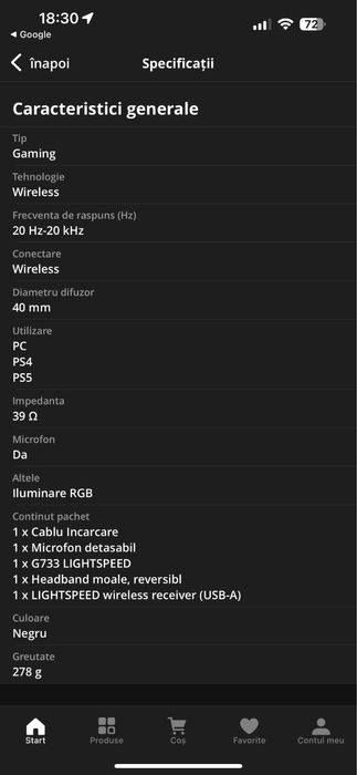 Casti gaming wireless Logitech G733, ultrausoare, Lightsync RGB, Negru