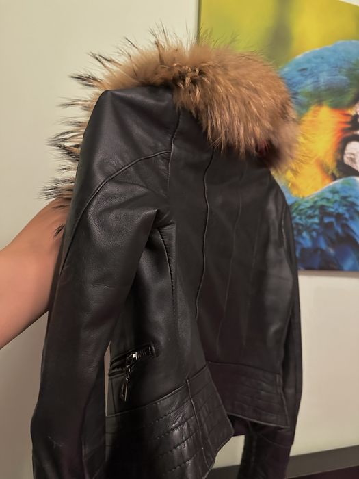 Кожено яке с естествен косъм