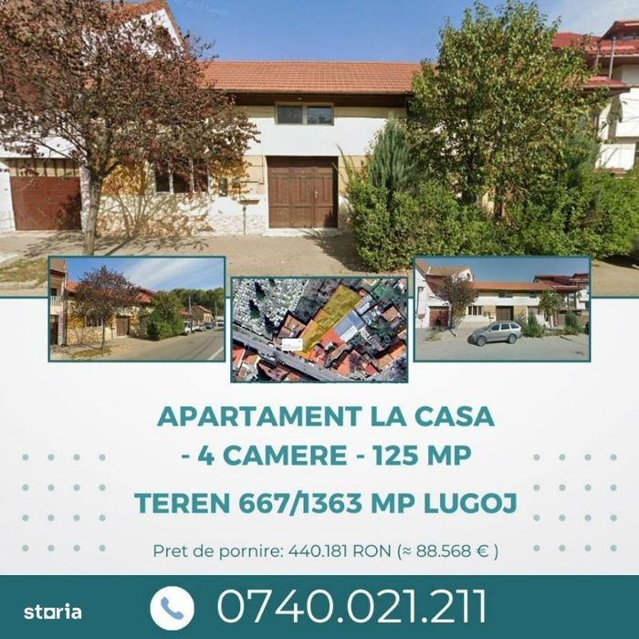 Apartament la casa - 4 camere - 125 mp + Teren 667/1363 mp, Lugoj