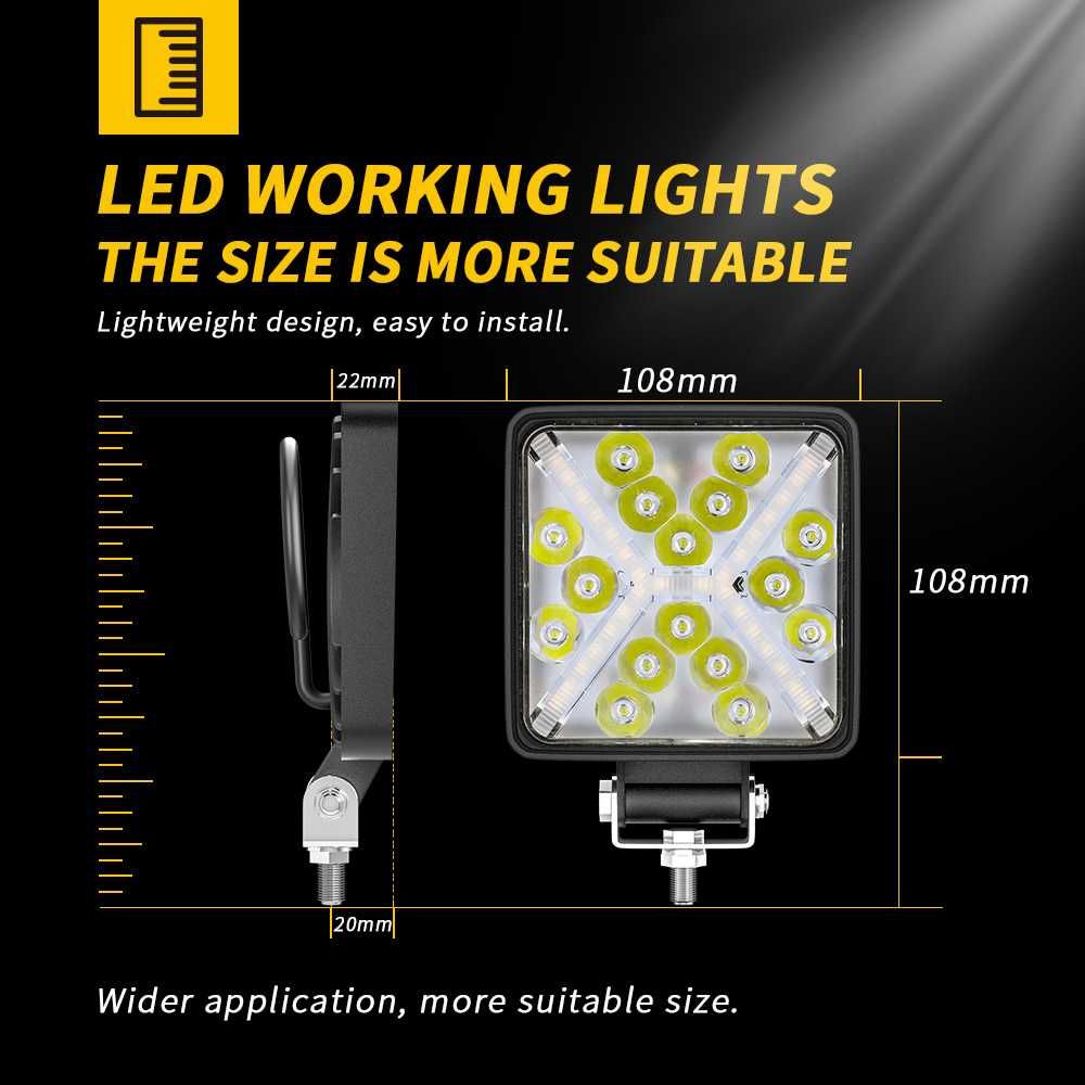 LED работна лампа 12V-24V бяла и жълта светлина 4х4 АТВ Коли