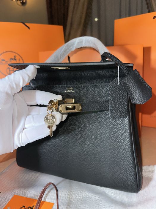Geanta Hermes Kelly 25cm Black/Accesorii Gold